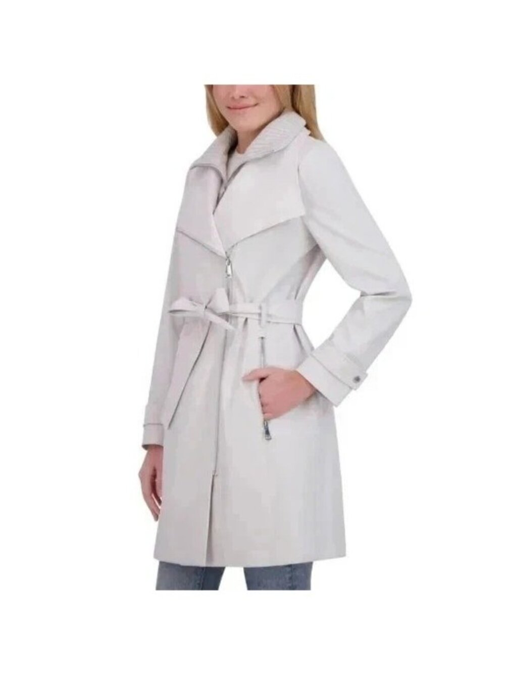 NWT Halston Women's XS Gray Zip Front Trench Coat * Missing Belt*